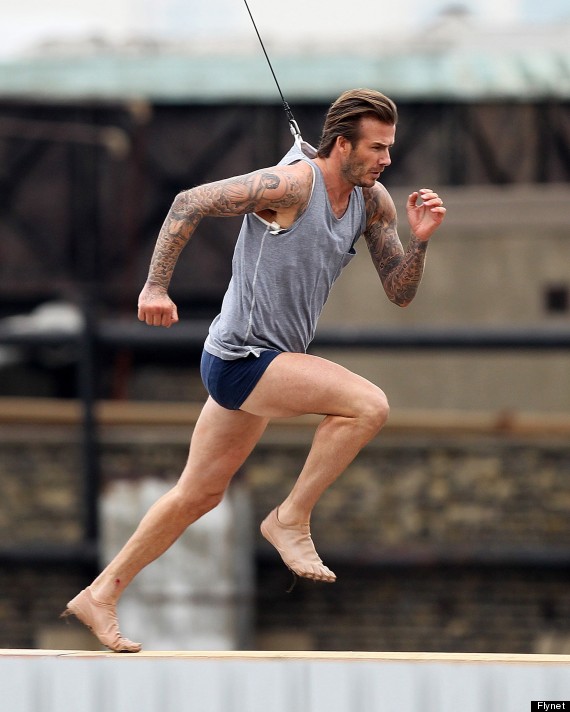 FAMEFLYNET - David Beckham Gets Physical On Day 2 Filming His H And M Advert